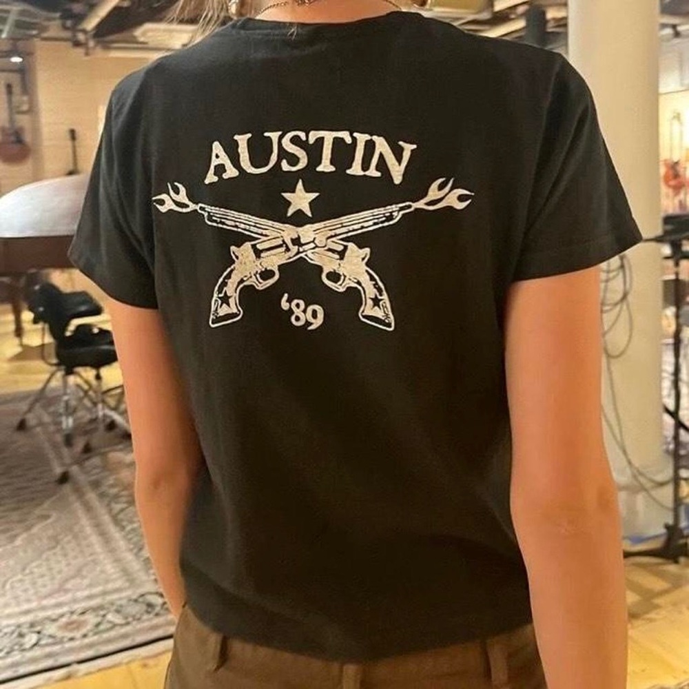 Brandy Melville Black Graphic Austin Tee